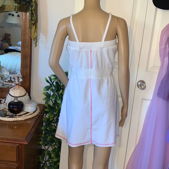 White Terry towel mini dress sundress with pockets S M - Picture 13 of 16